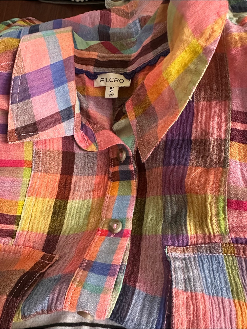 Pilcro Long-Sleeve Mixed Madras Plaid Oversized Buttondown Shirt - Picture 4 of 7